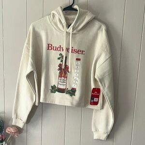 Budweiser Cream Hoodie with Festive Red Accents